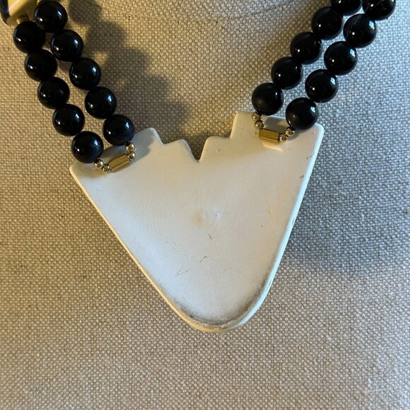 Bold Ceramic Geometric Necklace, 80s Statement Beads - Picture 9 of 9